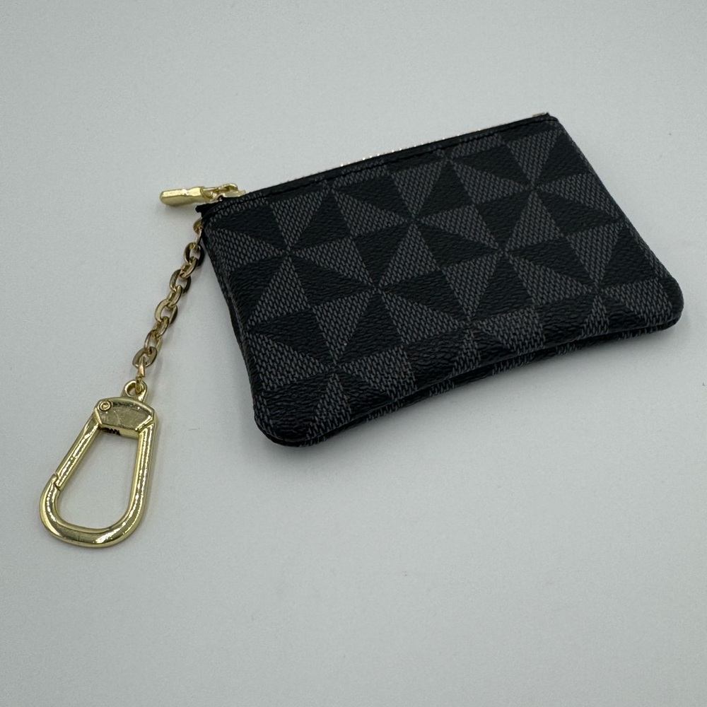Black Geometric Patterned Keychain Wallet Nwot - image 1